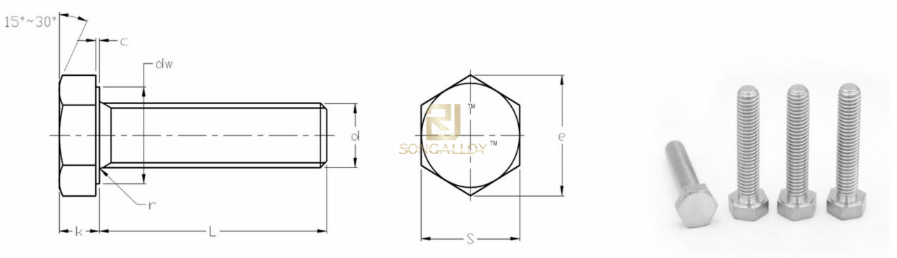สลักเกลียวหัวหกเหลี่ยม DIN933